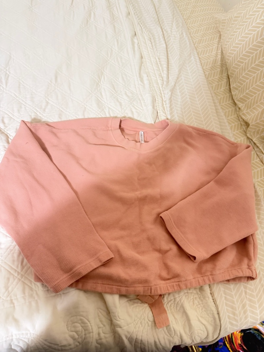 Fabletics Dusty Rose Waffle Knit Cropped Pullover